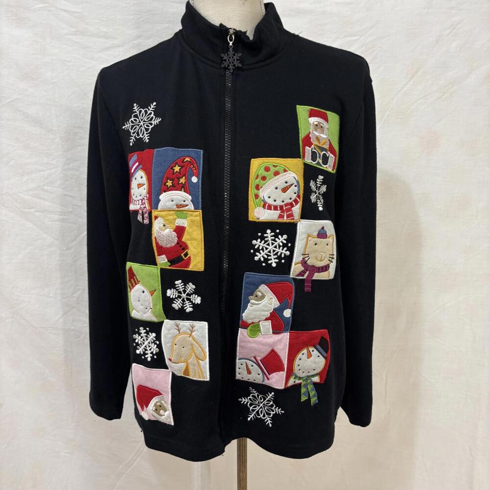 Onque casuals Christmas holiday zip up sweater